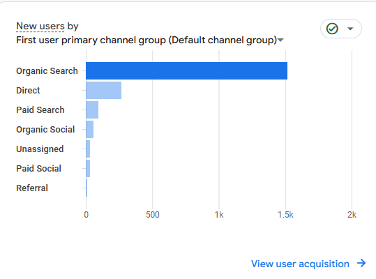 Google Analytics chart showing organic search as the dominant source of new clinic patients