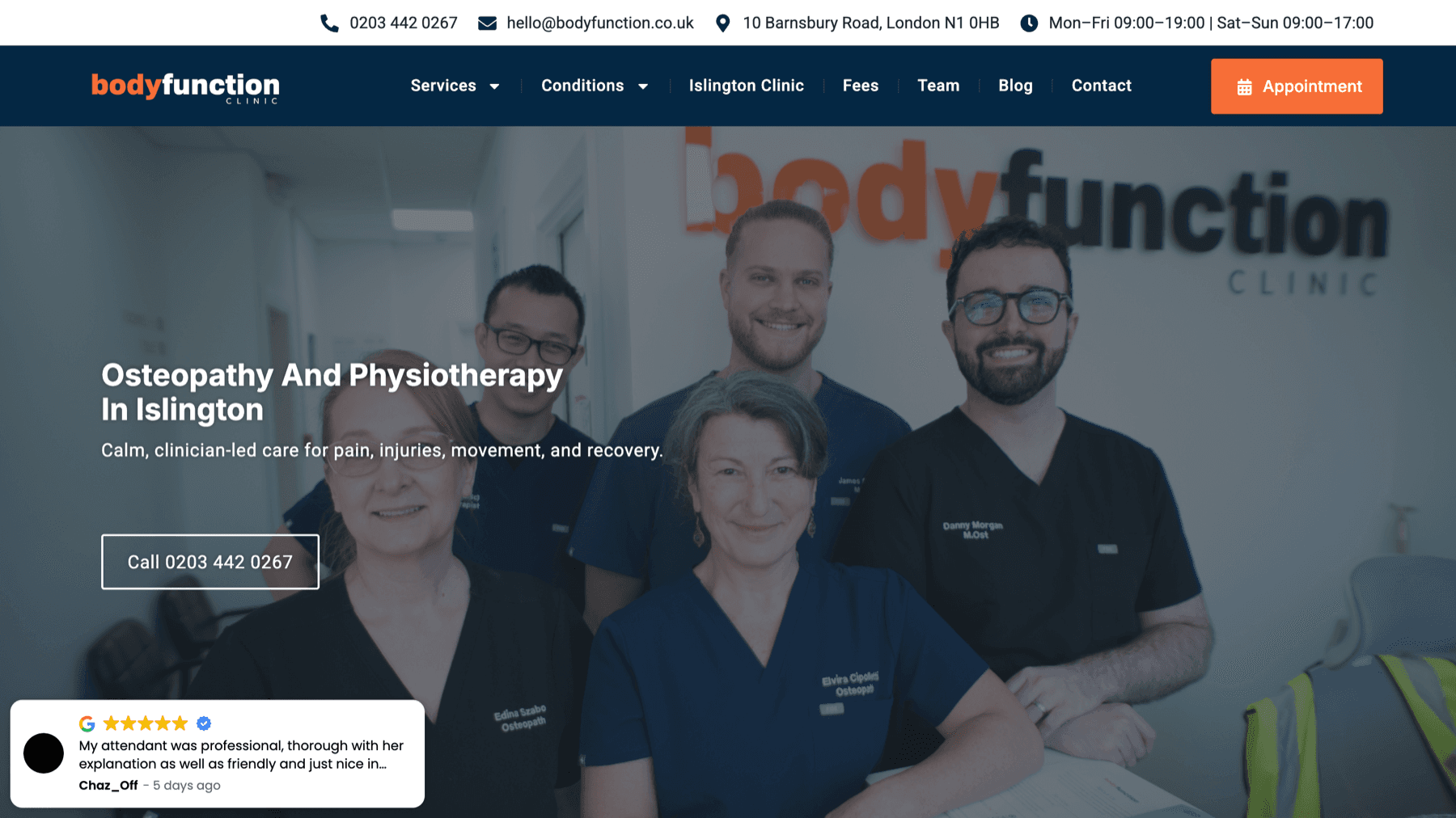 The Bodyfunction Clinic website, the London osteopathy practice Clinic Evo grew out of